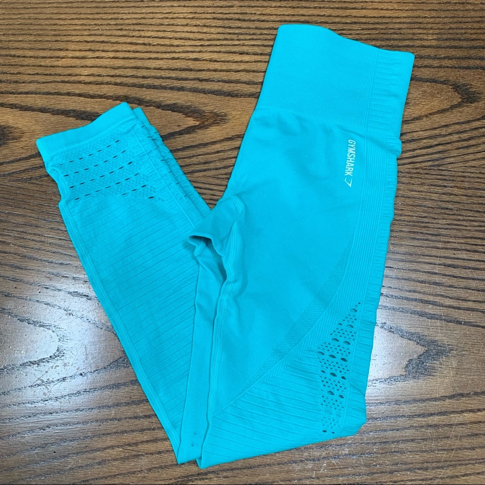 Gymshark Womens Teal Seamless Cutout Leggings Small EUC Perforated High Waisted